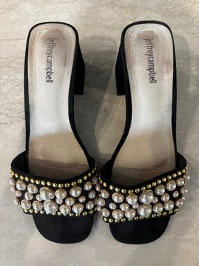 Jeffrey Campbell Black Pixie Pearl Block Heel Sandals Size 8.5